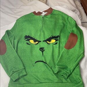 Green Grinch Sweater with Brown Accents